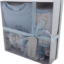 Baby Gift Set with Bodysuit, Bib, Toy, Socks in a Gift Box - Size 0-3 Months. Cream Giraffe