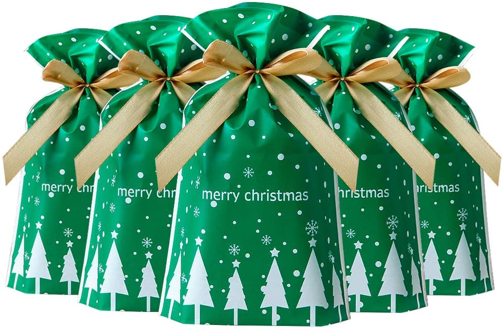 LONTG 50Pack Bag Small Candy Bag Party Treat Bag Goodies Bag Xmas Drawstring Gift Bag For Sweets Cookies Snacks Christmas Party Favor Pouch For Birthday Party Wedding