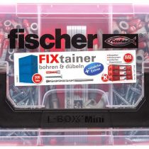 fischer 547166 Fixtainer Duopower Drilling and Dowels, Dowel Box with 306 Pieces, Including Dowels, Screws, Ruler, Bottle Opener, Spirit Level, Practical Tool Box with Carry Handle and Click System