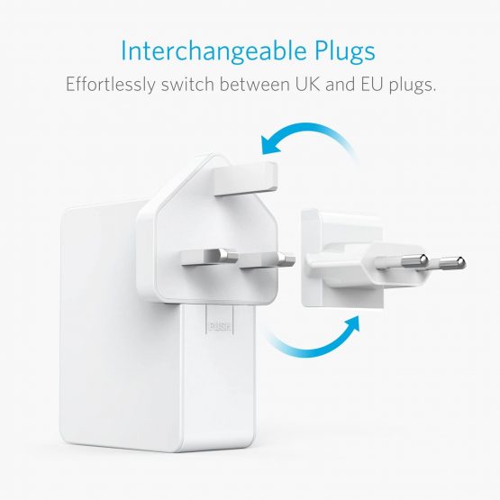 Anker USB Plug Charger 5.4A/27W 4-Port USB Wall Charger, PowerPort 4 Lite with Interchangeable UK and EU Travel Charger, Adapter for iPhone XS/XS Max/XR/X/8,Galaxy S8/Note 3,iPad Air 2/mini 3,and More - Image 2