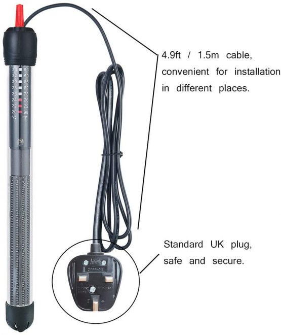 HITOP HP-608 Submersible Aquarium Heater 100W 200W 300W With Thermometer and Extra Sucker Cup (200W) - Image 3