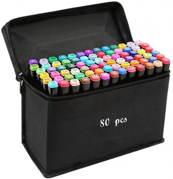 80 Colours Graphic Marker Pen,Artist Necessary Permanent Art Markers Twin Marker Pen Animation Design for Drawing Coloring Highlighting and Underlining