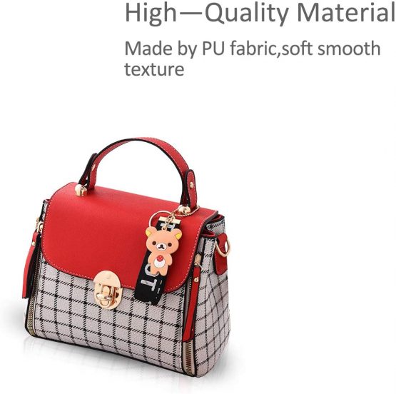 NICOLE&DORIS Women Handbags Cute Crossbody Bag for Girls Lattice Shoulder Bags PU Leather Messenger Bag Top-Handle Bag with Flap Red - Image 3