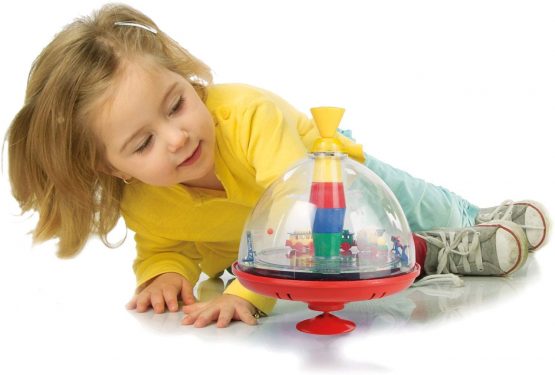 Lena 52120 tin Toys Panorama Ø19 cm, Plastic Humming, Classical Pump Mechanism, Musical Locomotive, Stand, Spinning top for Children from 18 Months, Colourful - Image 4