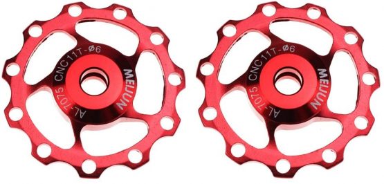 FOMTOR 11T Jockey Wheel 2 Pack Red Aluminum Guide Wheel Bicycle Rear Derailleur Pulley for Shimano Sram