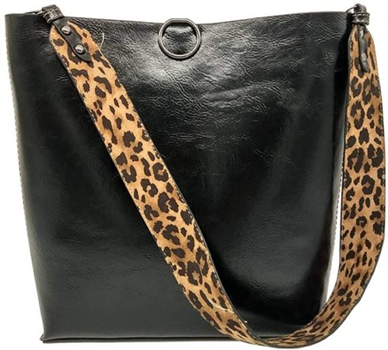 Women Leopard Print Bag Leather Tote Top Handle Big Shoulder Handbag Purse 2 Pcs - Image 3