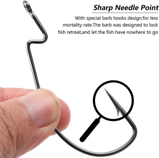 Bass Fishing Worm Hooks Set, 150pcs 3X Strong Offset Bass Hooks for Plastic Worms High Carbon Steel Wide Gap Worm Bait Jig Hooks for Bass Trout - Image 4