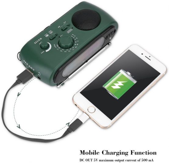 Dilwe LED Flashlight, Solar Hand Crank AM/FM Radio with LED Flashlight Emergency Phone Charger(Dark Green) - Image 2
