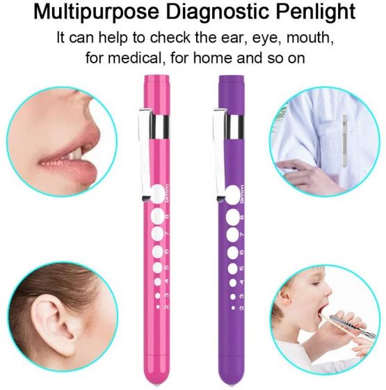 Diagnostic Medical Penlight (2 Packs), CAVN Mini Reusable LED Penlight Flashlight Pen Torch, Torch Doctor Nurse EMT Emergency Pen Light (Purple + Pink) - Image 2