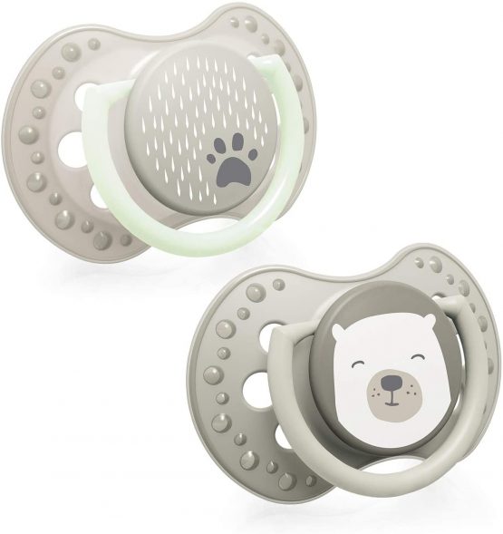 LOVI 2X Baby Silicone Soother 3-6 Months | Pack of 2 | Dynamic Tip | Hygenic Cover | Protects The Sucking Reflex | Glows in The Dark | Buddy Bear Collection