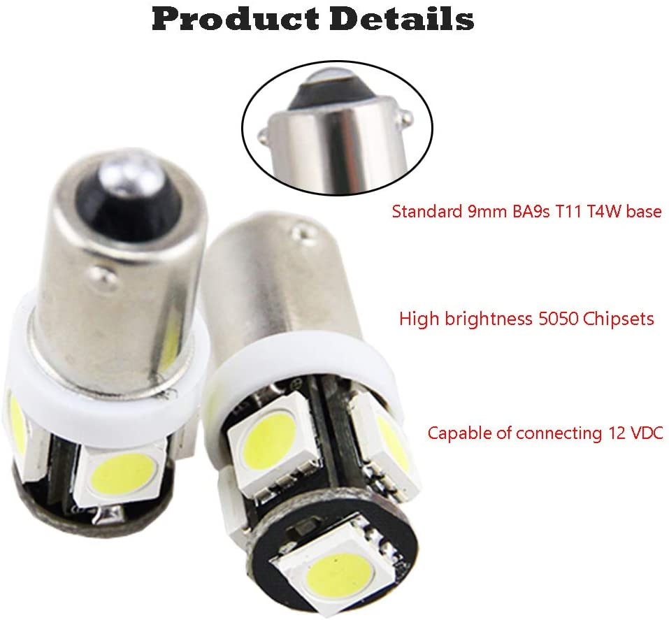 Defvnsy T4W BA9S 53 LED Bulb, 12V White T11 53 57 Bulbs Single Contact Bayonet - Image 4