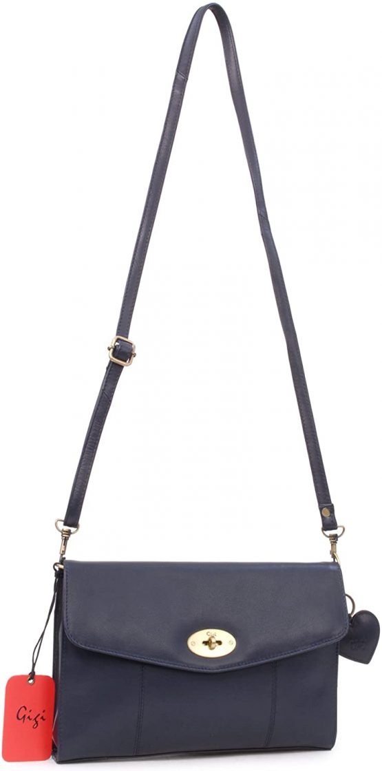 GIGI - Women's Leather Twist Lock Flap Over Clutch Bag - Cross Body Handbag With Extra Detachable Adjustable Shoulder Strap - OTHELLO 8757 - Image 3