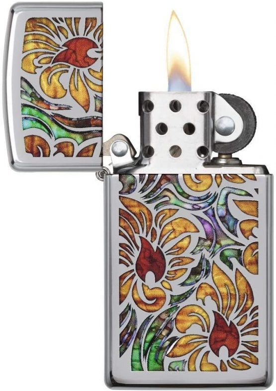 Zippo Unisex's Fusion Floral Design Windproof Lighter, High Polish Chrome, Regular - Image 3