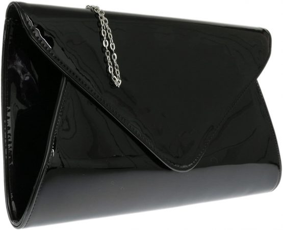 Girly HandBags Designer Patent Faux Leather Plain Envelope Evening Clutch Bag Ladies - Image 2