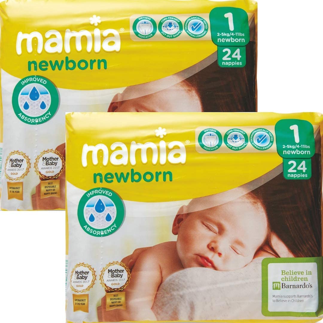 ALDI Mamia Newborn Nappies, Size 1, 2 x Packs of 24 (48 Nappies), White, Size 1 (48 Count)