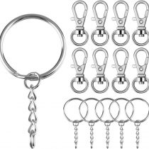 100 Pcs Swivel Lobster Clasps Keychains 50 Pcs Metal Keyring Clips 50 Pcs 25mm Split Rings with Chain Trigger Snap Carabiner Clip Hooks for Keys,Crafts, DIY Bulk
