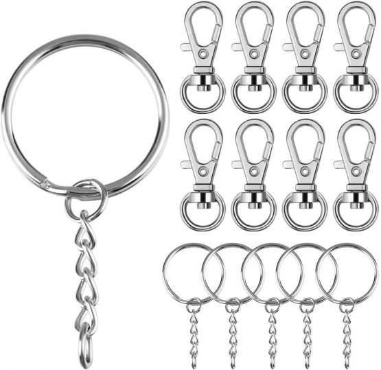 100 Pcs Swivel Lobster Clasps Keychains 50 Pcs Metal Keyring Clips 50 Pcs 25mm Split Rings with Chain Trigger Snap Carabiner Clip Hooks for Keys,Crafts, DIY Bulk