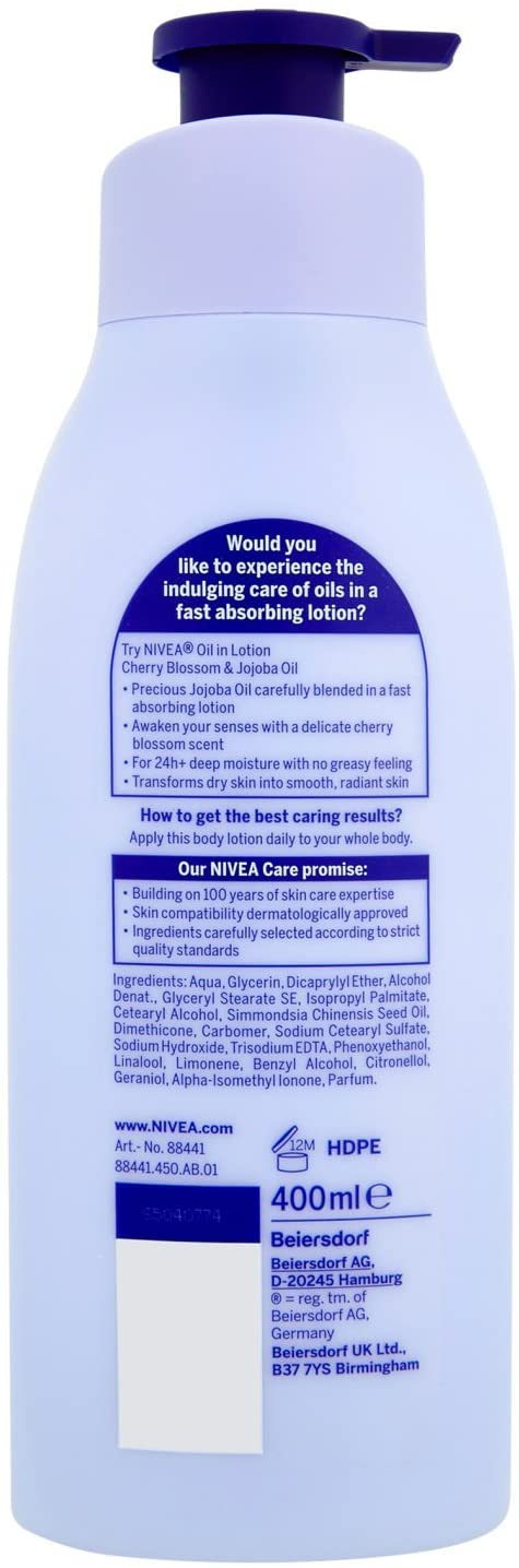 NIVEA Oil In Lotion Cherry Blossom & Jojoba Oil (400ml) - Image 2