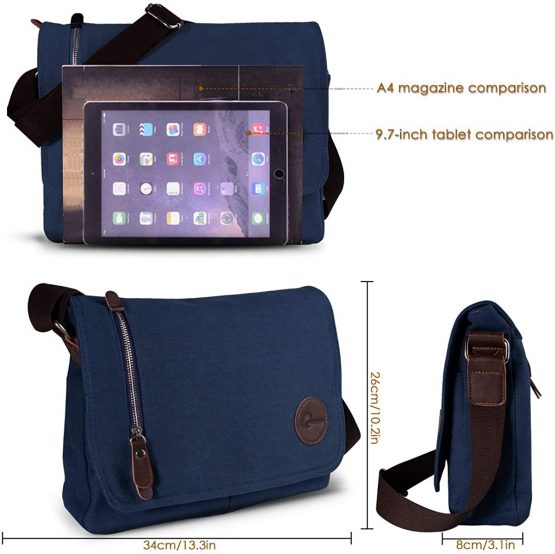 CHEREEKI Messenger Bag, Men's Canvas Shoulder Bag Satchel Bag with Multiple Pockets for Work, School, Traveling and Daily Use (Fits 13.3 inch Laptop) - Image 3