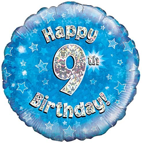 Oaktree 18" Happy 9th Birthday Blue Holographic Balloon, Large