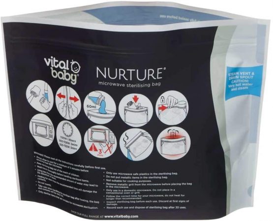Vital Baby Nurture Microwave Sterilising Bags, 5 Pack, Reusable Steriliser Bag, 30 Uses Per Bag, Sterilize Up to 3 Bottles in Only 3 Minutes - Image 3