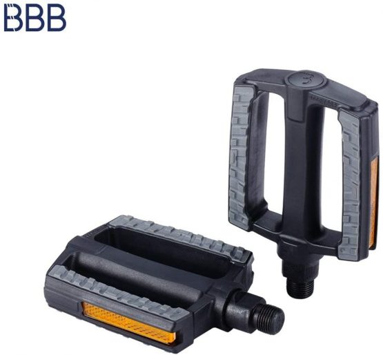 BBB Cycling City Bike Pedals Flat 9/16" with Reflectors Anti-Slip Rubber for All Bicycle's SteadyRider BPD-44 Steady Secure Non Boron Axle, Black, One Size