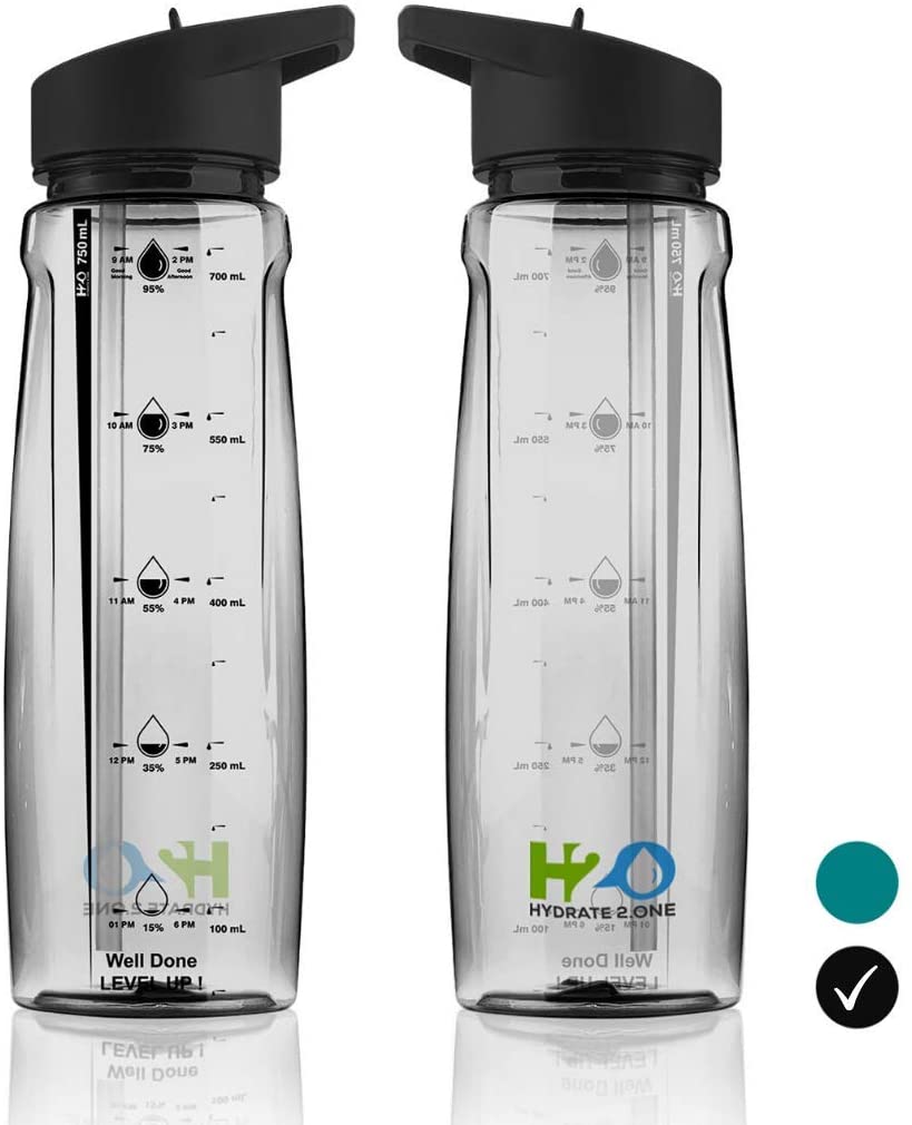 HYDRATE 2.ONE Water Bottle, 750ml Leakproof BPA-Free Sports Bottle with Straw, Time Markings, and Motivational Design - Image 2