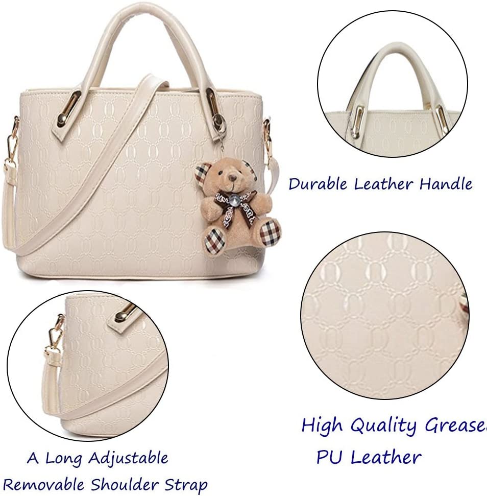 FiveloveTwo Women 4Pcs Top Handle Satchel Hobo PU Leather Handbag Set Large Tote + Purse + Shoulder Bag + Card Holder Beige - Image 4