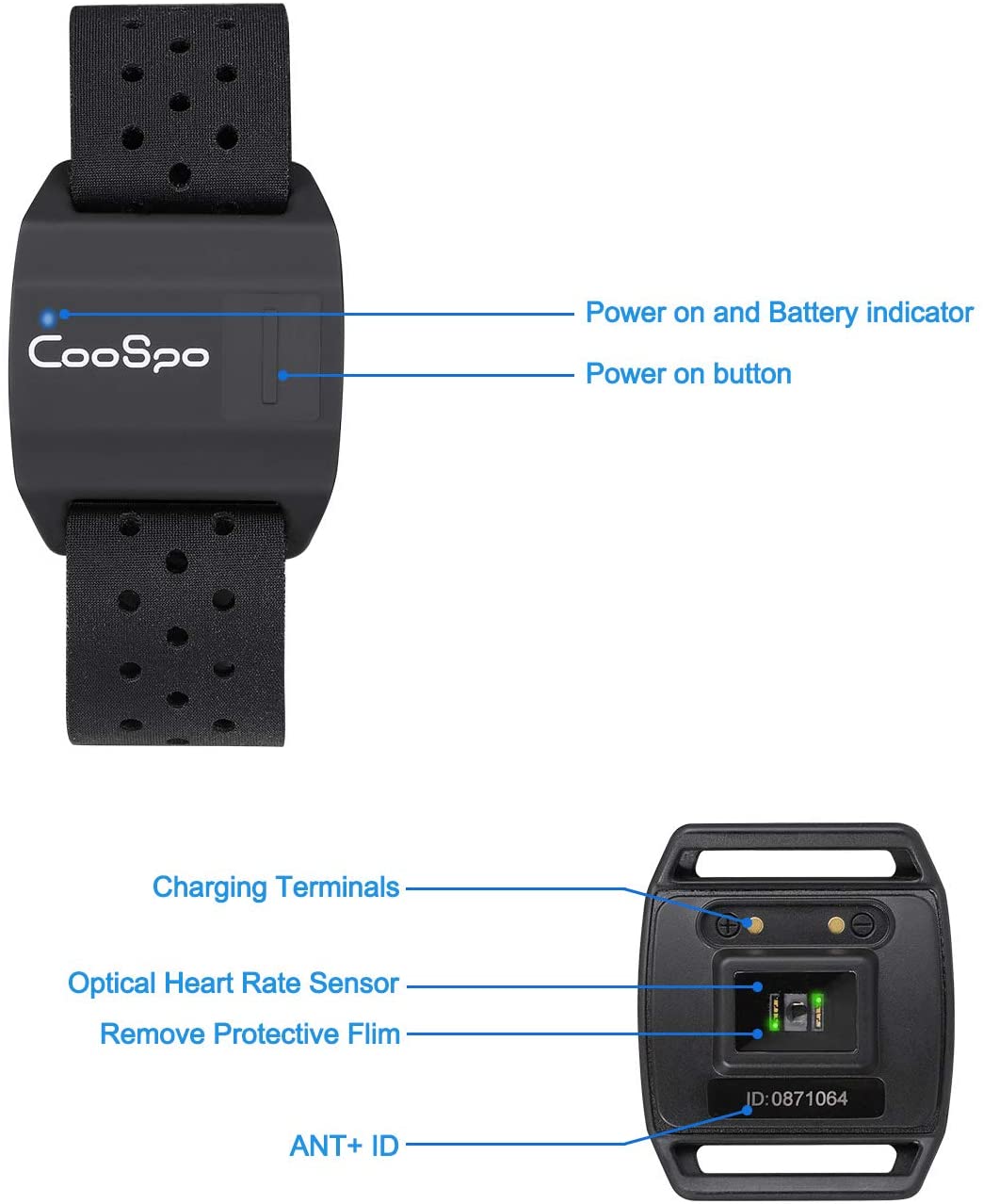 CooSpo Heart Rate Monitors Armband Optical Heart Rate Sensor Bluetooth