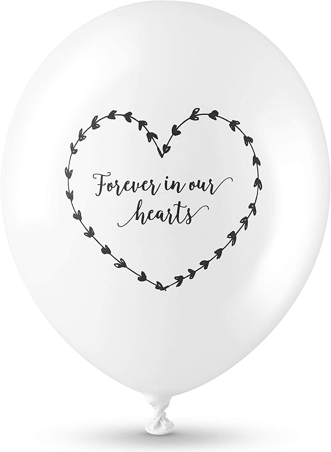 ANGEL & DOVE 25 White Funeral Balloons 'Forever In Our Hearts' - Biodegradable, for Memorial Remembrance, Celebration of Life