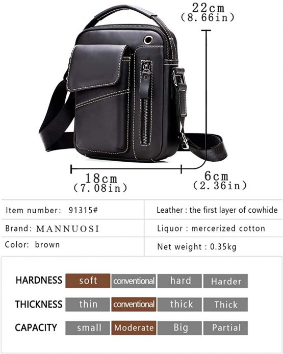 MANNUOSI Men's Crossbody Messenger Bag Genuine Leather Handbag Leather Shoulder Messenger Bag for Men Commuter Business Travel School - Image 3