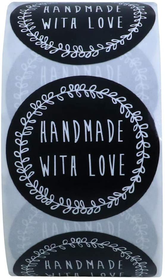 Hybsk Handmade with Love Stickers with Love Heart 1.5" Round Total 500 Labels on a Roll (Type 1) - Image 2