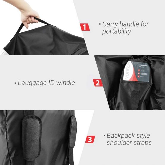 YOOFAN Gate Check Travel Bag with Backpack Shoulder Straps for Strollers, Car Seats, Pushchairs, Boosters, Infant Carriers and Wheelchairs, Water Resistant - Great for Airplane and Storage (Black) - Image 4