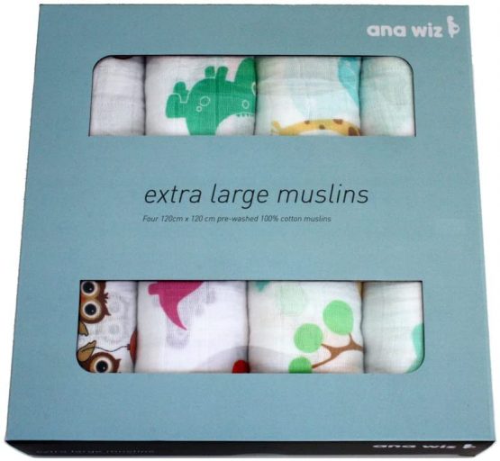 Extra Large Super Soft Muslins - Animal Designs - Gift Boxed 4-Pack