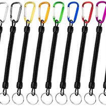 SwirlColor Stretchy Keyring 9PCS, Spiral Keychain Elastic Convenient Multifunctional Retractable Carabiner Plastic Lanyard for Keys Phone Backpack Small Devices Hiking Climbing Cycling Fishing