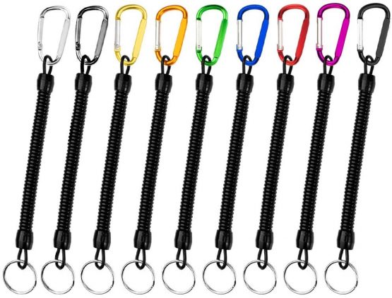 SwirlColor Stretchy Keyring 9PCS, Spiral Keychain Elastic Convenient Multifunctional Retractable Carabiner Plastic Lanyard for Keys Phone Backpack Small Devices Hiking Climbing Cycling Fishing