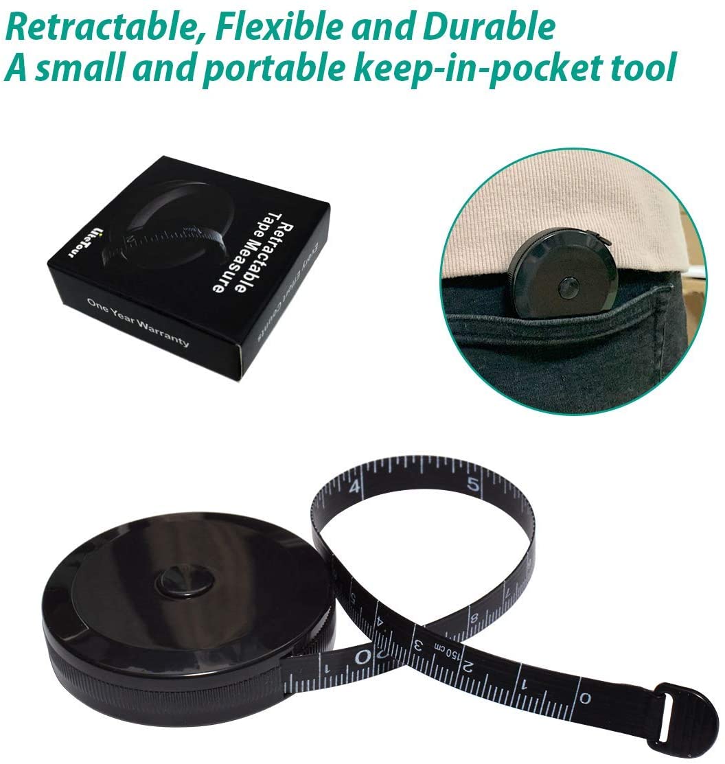 Tape Measure for Body Dual Sided Measuring Tape for Body Measurements Retractable Tape Tailor Clothing, Black - Image 4
