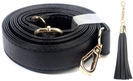 BEAULEGAN Crossbody Bag Strap Full Grain - Microfiber Leather - Replacement for Handbag/Purse, Adjustable 150 cm Long Black (2 cm/Gold)