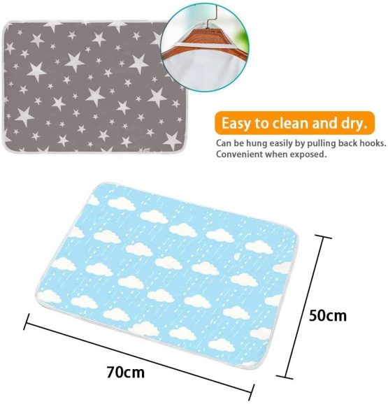 SACONELL 2 Pack 50cmX70cm Portable Baby Diaper Changing Pad, Newborn and Toddlers Waterproof Reusable Nappy Multi Function Washable Mat for Home and Outdoor, Travel (Grey & Blue) - Image 2