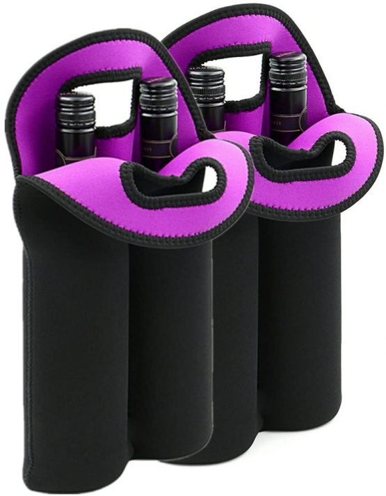 BTSKY 2 Pair Double-Bottle Insulated Neoprene Wine Champagne Bottle Tote Carrier Beer Water Cans Bottle Drinks Carrying Bag Black