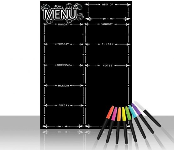 Fridge Dry Erase Board Calendar, Alaman Magnetic Refrigerator Dry Eraser Weekly Menu Meal Planner Family Calendar Organiser 16" x 12" Weekly Menu Planner with Grocery List and Notes (Black)