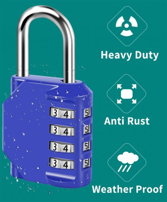 Combination Padlock Heavy Duty Lock - BeskooHome [ 2 Pack] Waterproof 4-Digit Combination Lock for School, Gym, Outdoor Shed Locker - [Blue] - Image 2