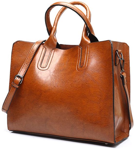Chikencall Women Oil Wax PU Leather Handbag Ladies Handbags Satchel Elegant Top-Handle Bag Vintage Shoulder Bag for work shopping party