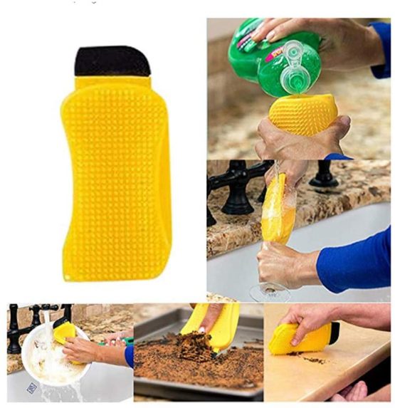 3 in 1 Silicone Sponge Dishwashing Household Kitchen Multi-Function with Soap Dispenser Scraper Cleaning Brush - Image 2