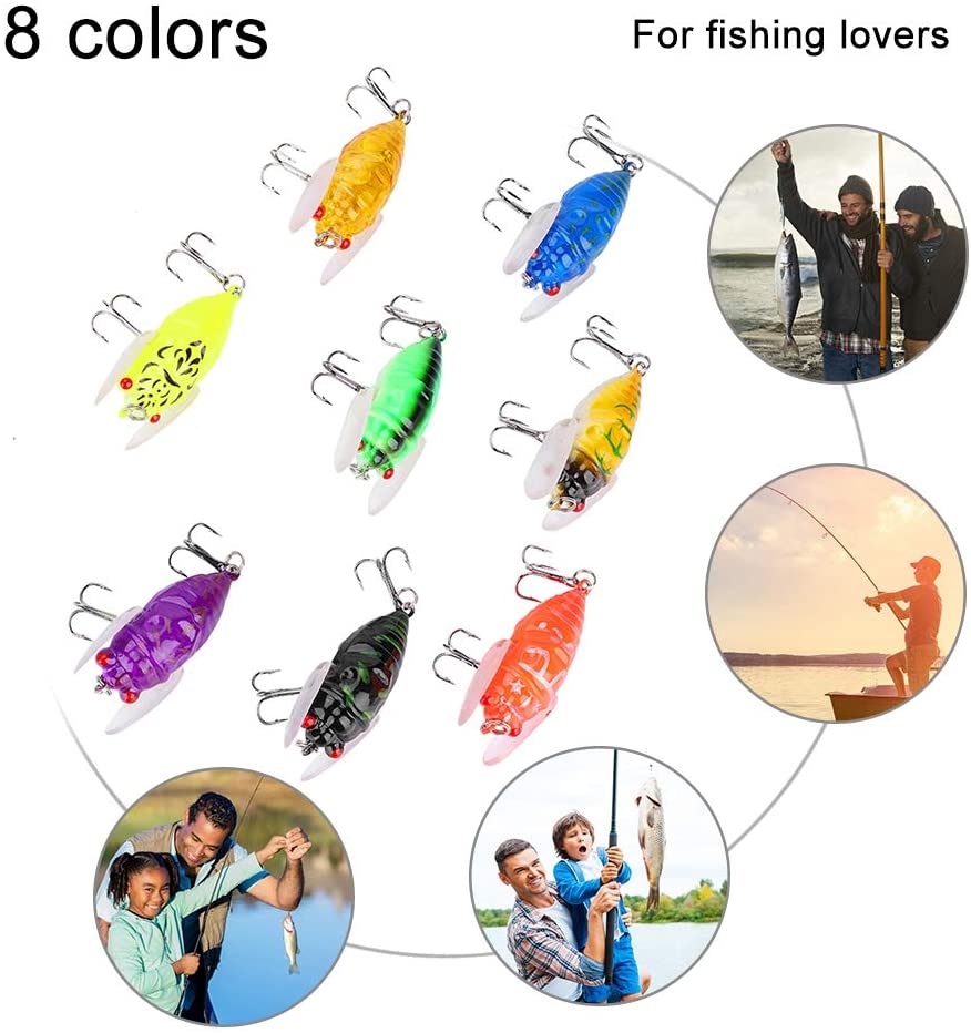 8 Colors Soft Artificial Cicada Shape Bait Hard Insects Lure Freshwater Fishing Tackle Lure with Hooks - Image 4