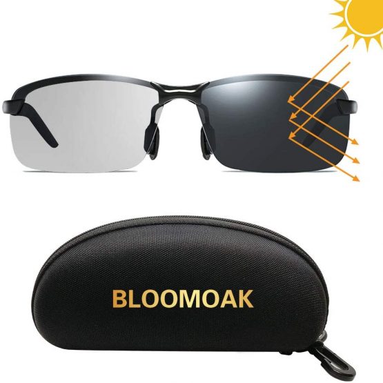 Bloomoak Photochromic Driving Glasses - Photochromism & Polarization | Adjustable Nose Pieces | Non-Slip Temple - For Sunny & Cloudy Day Driving | Fishing | Golf | Reduce Glare | UV400 Eyes Protection