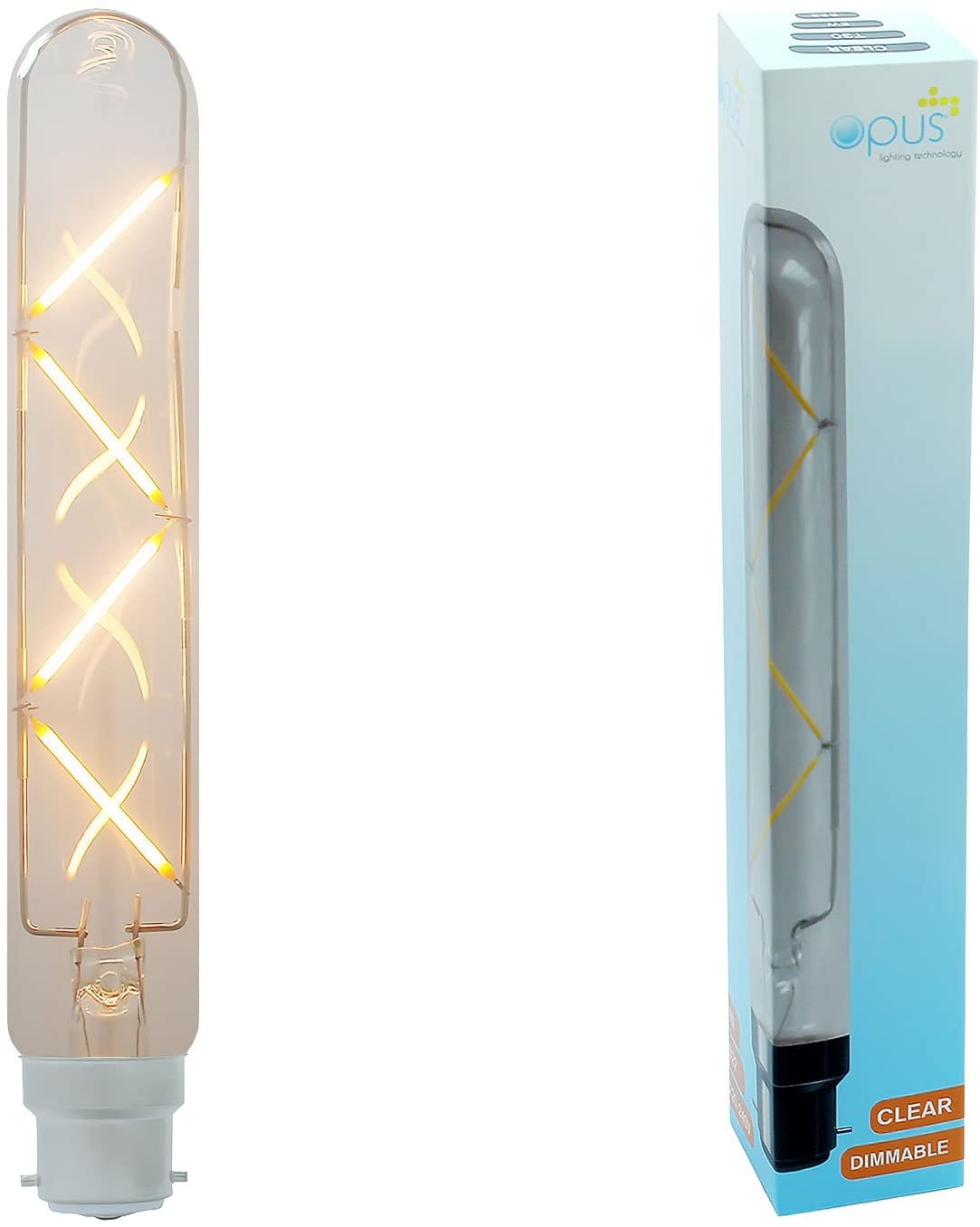 Vintage Filament Tubular Opus Classic LED 5W Clear Light Bulb T30 Very Warm White Dimmable BC B22 Lamp