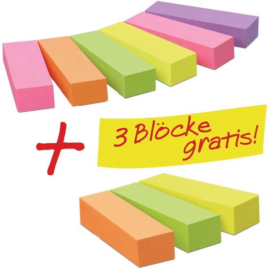 Post-it 670-6+3 Page Marker Blocks Narrow 15 x 50 mm, 9 x 100 Sheets Fluorescent Pink / Fluorescent Green / Fluorescent Yellow / Fluorescent Orange / Fluorescent Purple