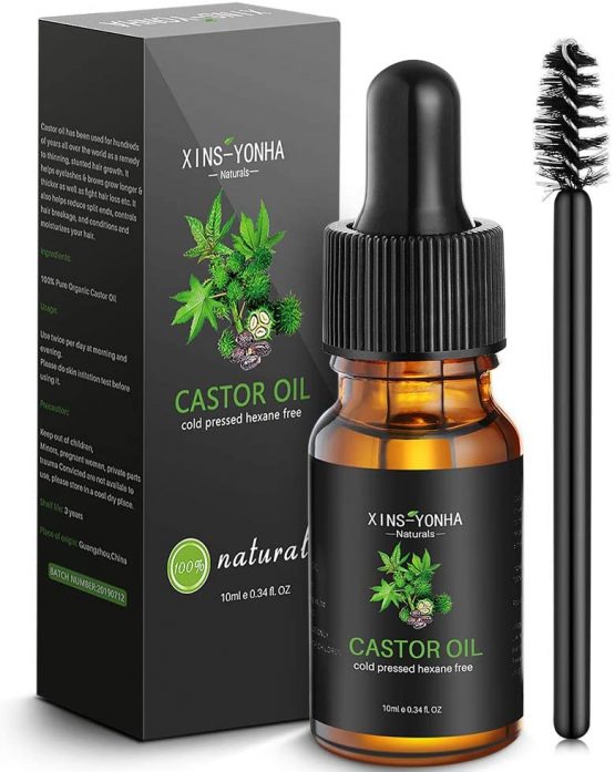 Castor Oil, Hair Growth Oil Pure Cold Pressed Castor Oil for Eyelashes Eyebrows Lash Nail, Hair Growth Serum Eyebrow Growth Serum Lash Oil with Eyelash Brush Skin Care Ricin Oil (1 PCS)