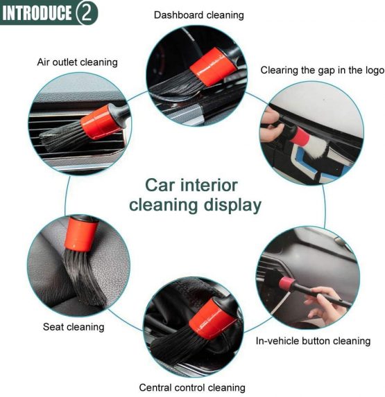KJLM Auto Car Detailing Brush Set(Set of 5) - Automotive Detail Cleaning Brushes Set For Cleaning Wheels/Engine/Interior/Emblems/Interior/Exterior/Air Vents (5 Pack) - Image 3